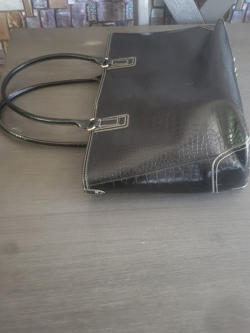 Classic Black Croc-Embossed Tote Bag